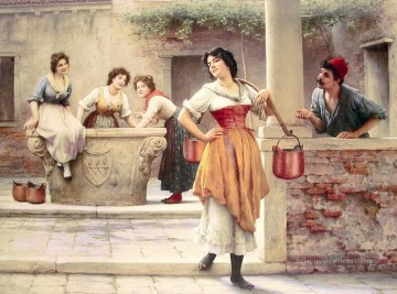 Flirtation à la dame de puits Eugène de Blaas belle dame Peinture à l'huile